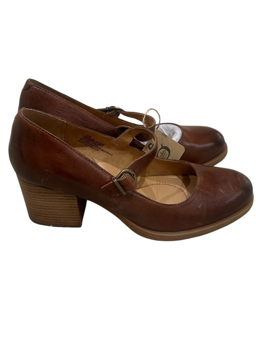 NWT Born Cognac Brown round toe leather Mary Jane Block Heel shoes Blaire sz 11